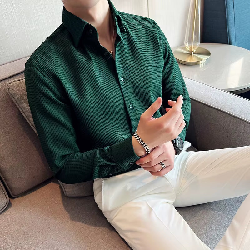 Fashion Lapel Button Solid Color Casual Shirt Men'S Clothing 2022 Autumn New All-Match Tops Long Sleeve Loose Korean Shirts