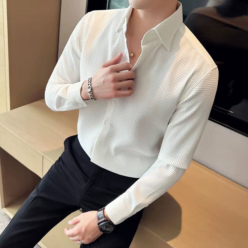 Fashion Lapel Button Solid Color Casual Shirt Men'S Clothing 2022 Autumn New All-Match Tops Long Sleeve Loose Korean Shirts