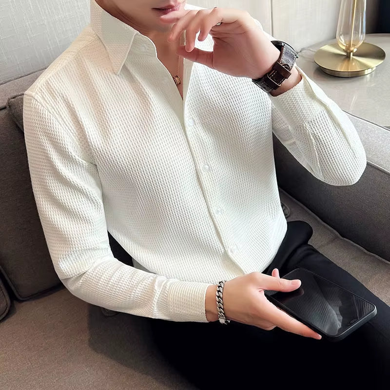 Fashion Lapel Button Solid Color Casual Shirt Men'S Clothing 2022 Autumn New All-Match Tops Long Sleeve Loose Korean Shirts