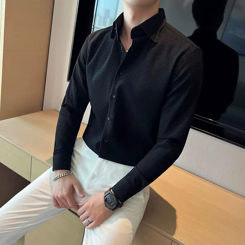 Fashion Lapel Button Solid Color Casual Shirt Men'S Clothing 2022 Autumn New All-Match Tops Long Sleeve Loose Korean Shirts