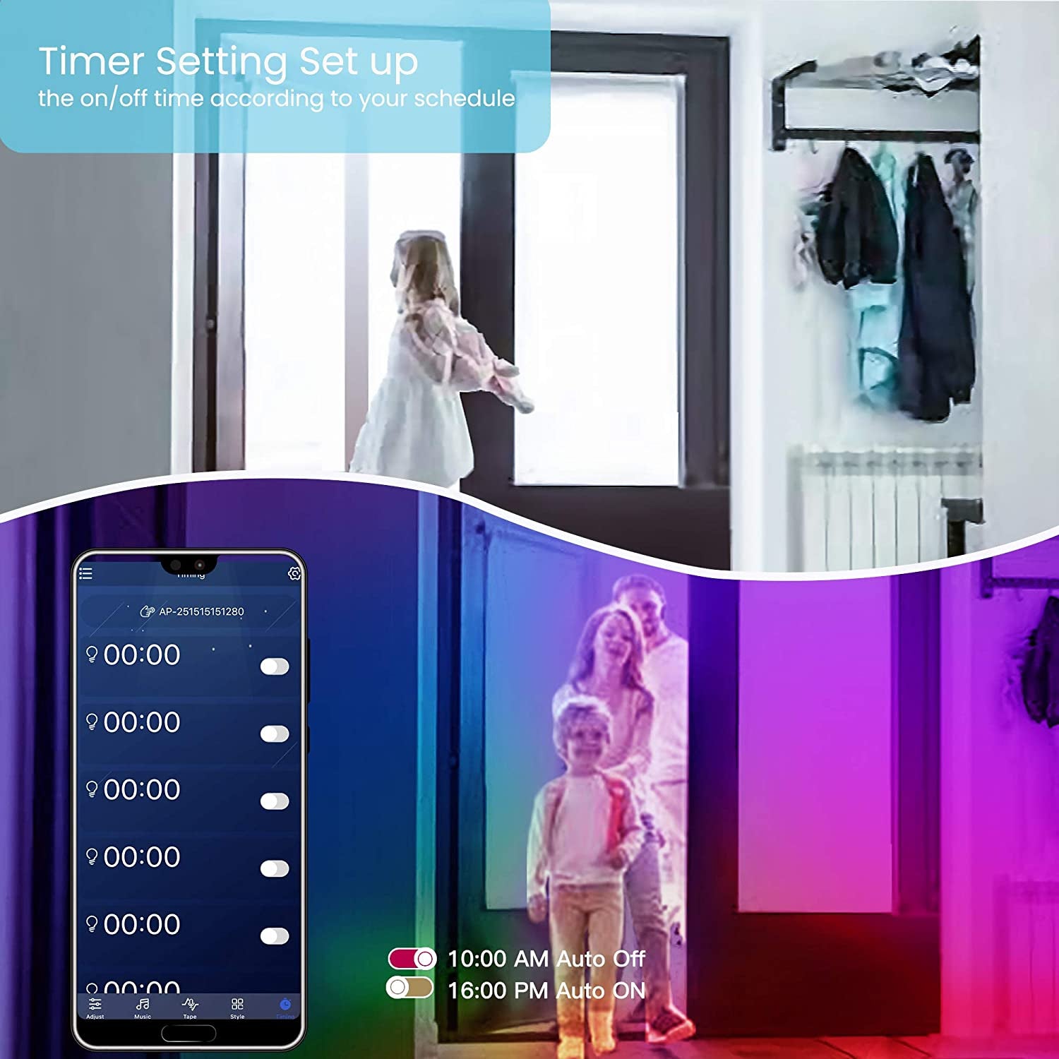 50 FT Bluetooth LED Strip Lights with Music Sync, Color Changing Lighting for Bedroom, Controlled via App, Remote, and Microphone