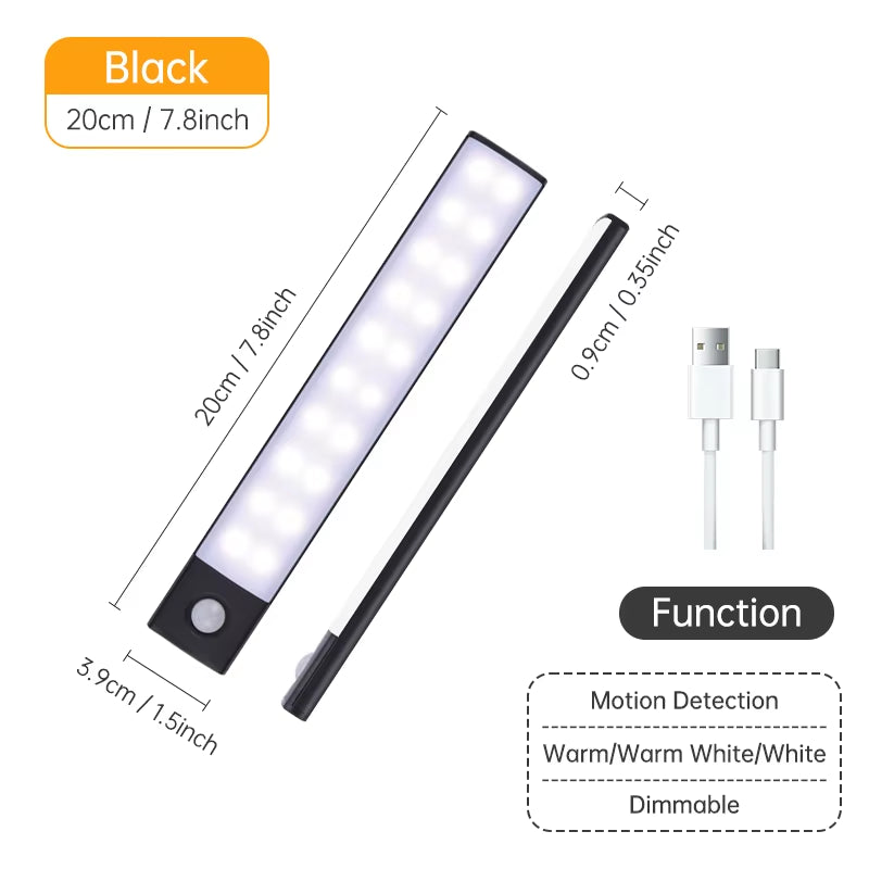 Motion Sensor Light Wireless LED Night Light USB Rechargeable Night Lamp Cabinet Wardrobe Lamp under Backlight for Kitchen Led